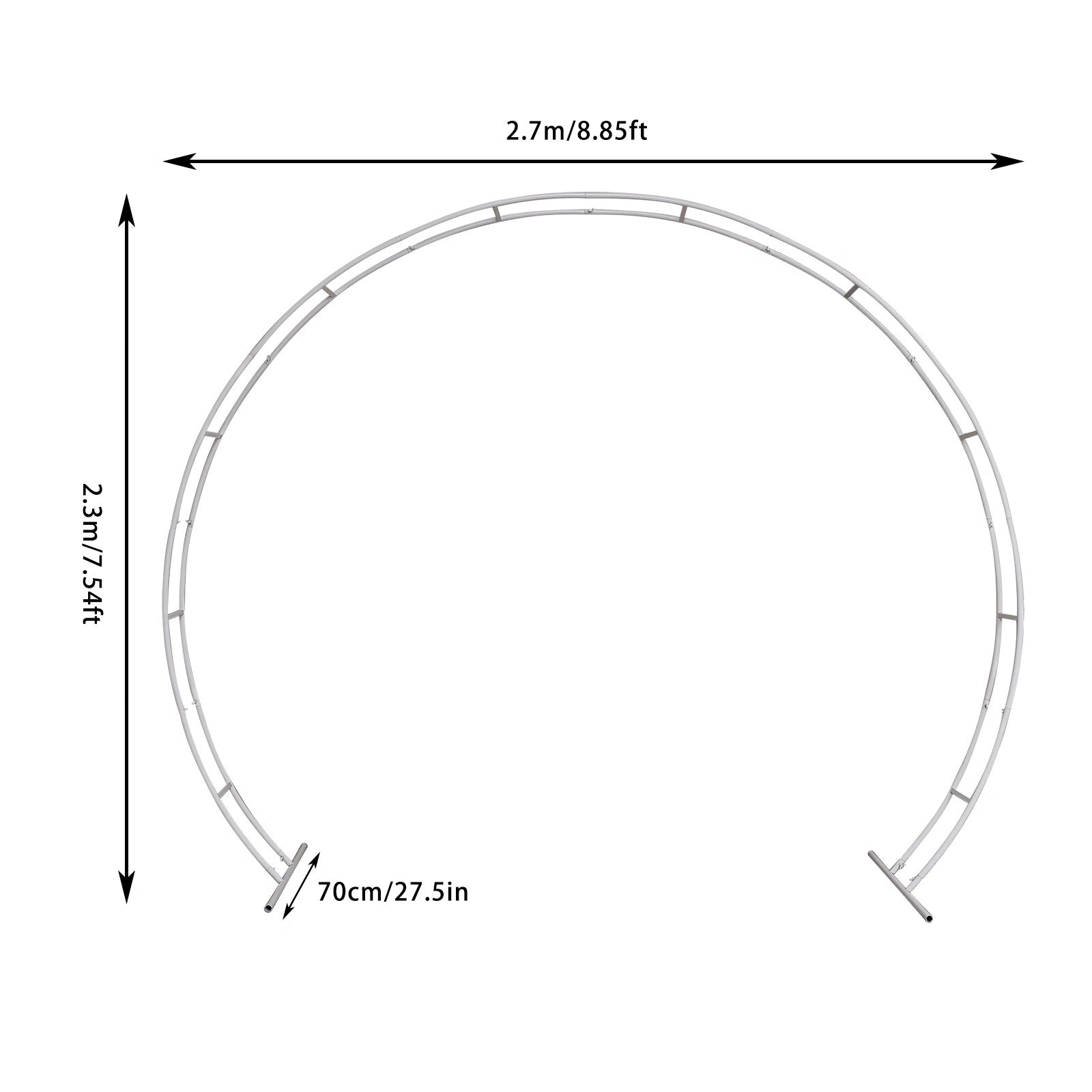 Anqidi 7.54x8.85 Ft Large Round Wedding Arch Double Ring Tube White Metal Frame for Parties Garden Arbors Backdrop DIY Decoration