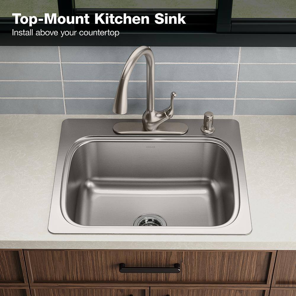 KOHLER Verse Stainless Steel 25 in. Single Bowl Drop-In Kitchen Sink K-RH28896-4-NA