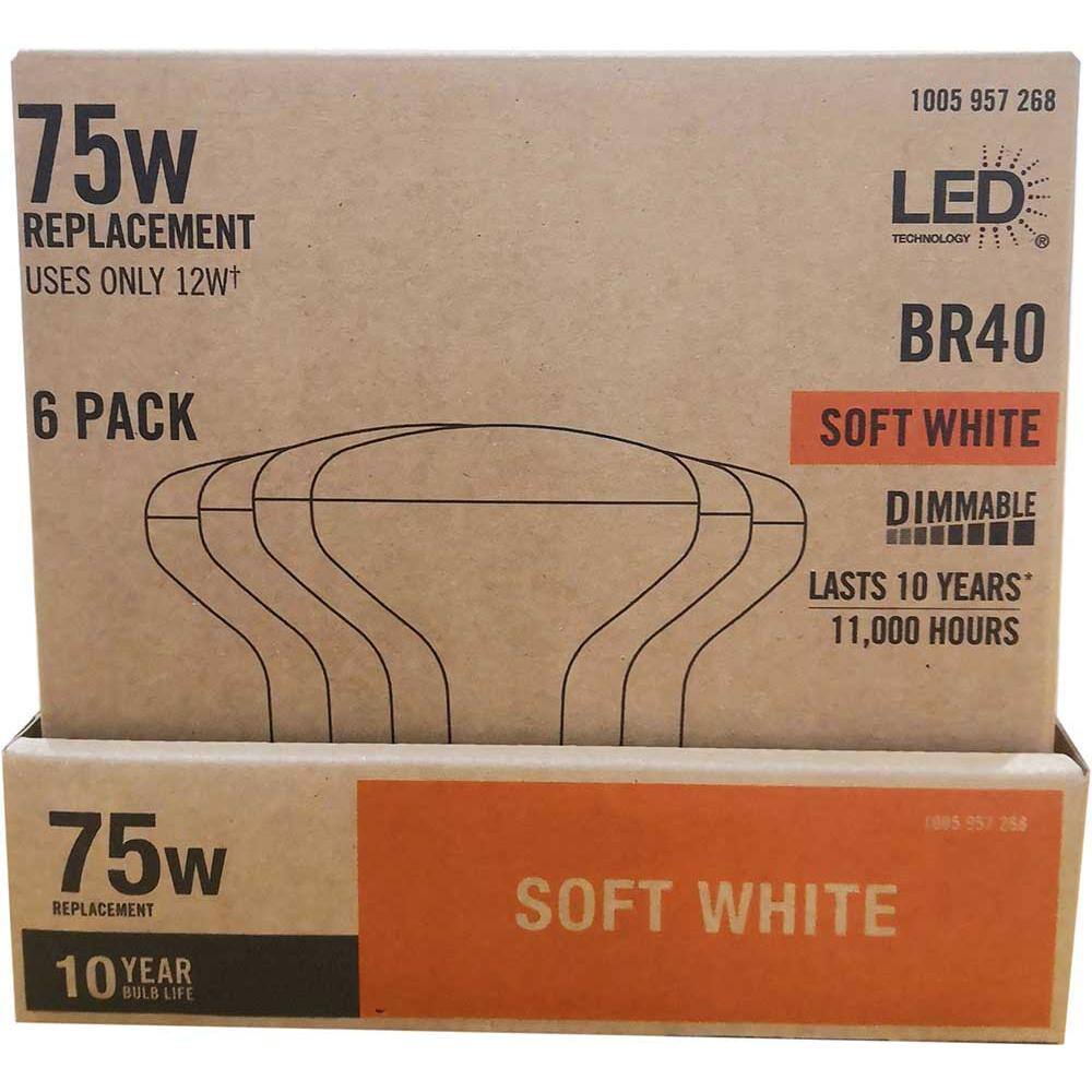 75-Watt Equivalent BR40 Dimmable LED Light Bulb Soft White (6-Pack) BR401D12WE26120V2700K