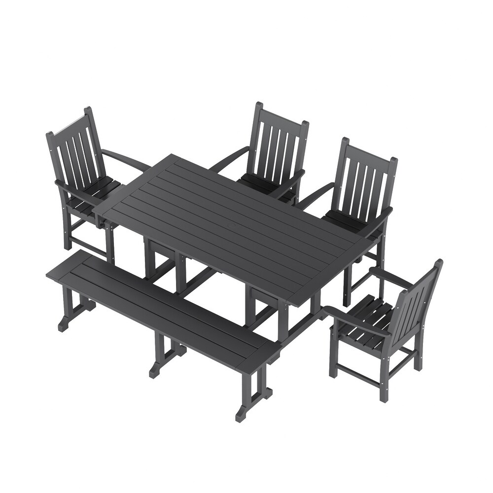 Laguna 6 Piece Rectangular Poly Eco Friendly  Weather Outdoor Dining Set with Armchair