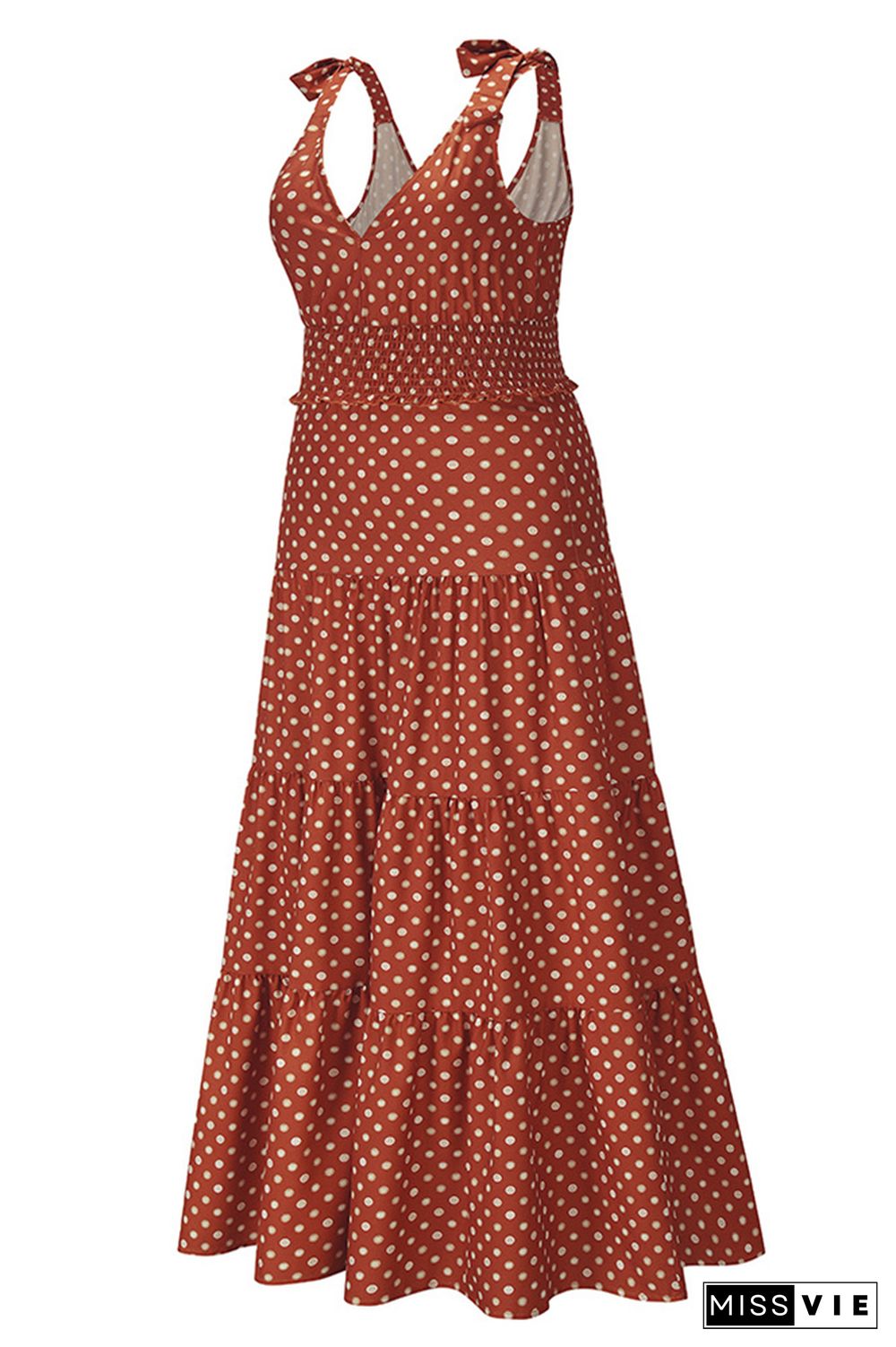 Polka Dot V Neck Sleeveless Long Dress Wholesale