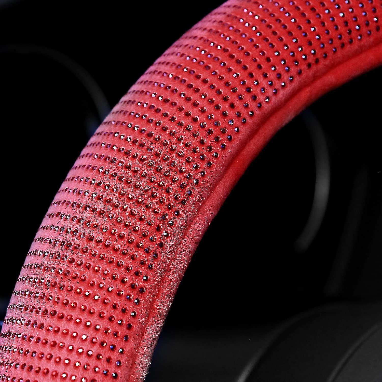 Steering Wheel Cover For Women Bling Bling Crystal Diamond Sparkling Car Suv Wheel Protector Universal Fit 15 Inch (red With Red Diamond， Standard Siz