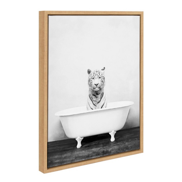 X 24 quot Sylvie White Tiger In The Bathtub Framed Canvas By Amy Peterson Natural Kate amp Laurel All Things Decor