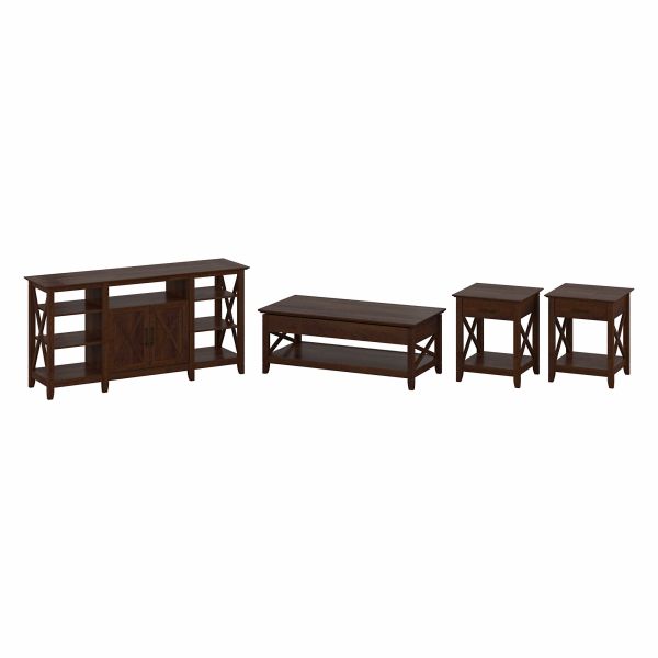 Bush Furniture Key West Tall TV Stand with Lift Top Coffee Table Desk and End Tables in Bing Cherry