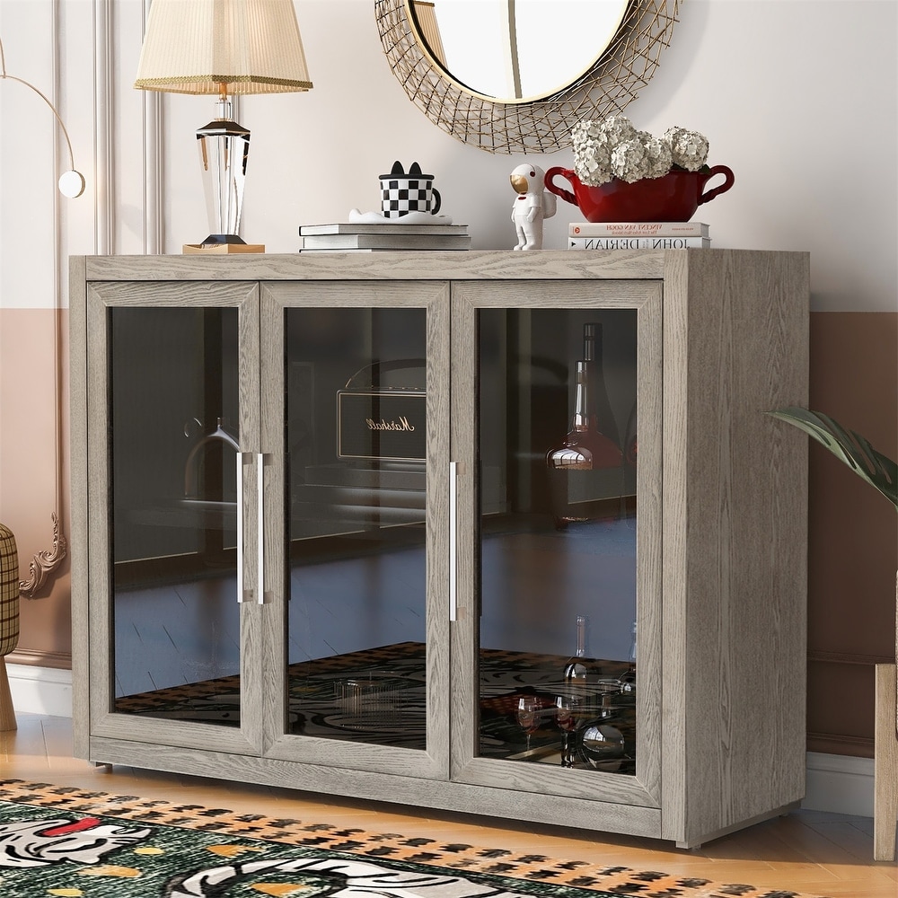 Merax Wood Storage Cabinet with Three Tempered Glass Doors and Adjustable Shelf