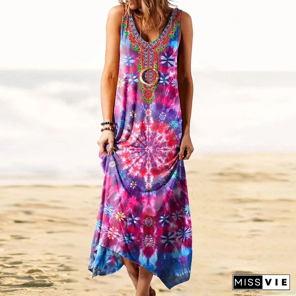 Wind-loose Printed Vest and Long Skirt