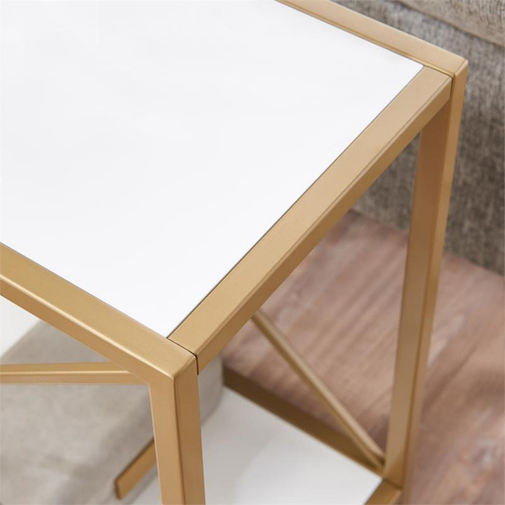 Leick Home 9217 WTGL Claudette Metal and Wood Narrow End Table in White/Gold   Contemporary   Side Tables And End Tables   by Homesquare  Houzz