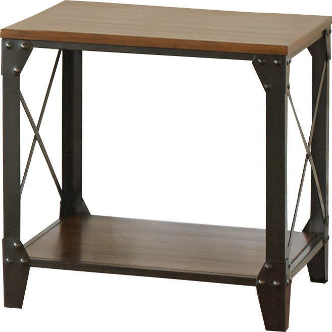 Winston Square End Table  Distressed Tobacco Brown Top and shelf in  Metal frame   Industrial   Side Tables And End Tables   by HedgeApple  Houzz