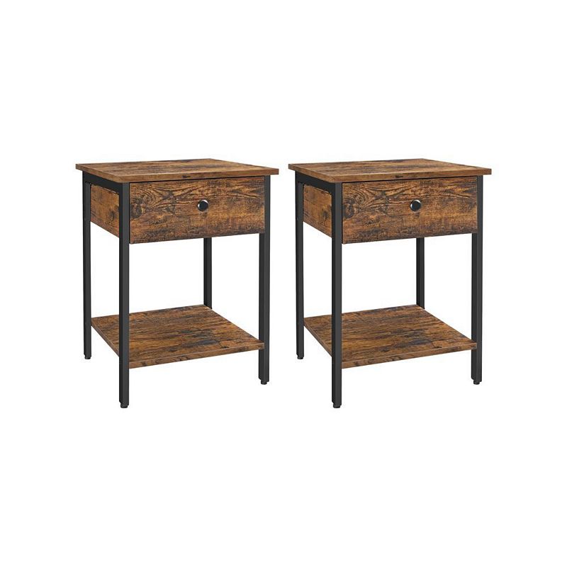 Set Of 2 Industrial Brown Nightstands With Drawers