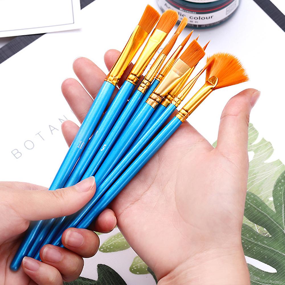 Gouache Watercolor Brush Set Nylon Wool Acrylic Oil Watercolor Brushes Blue Wooden Handle Mixed(a)