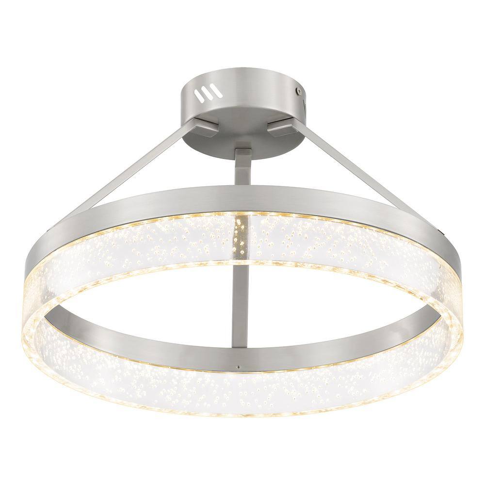 SMRTLite by NBG HOME 15.75 in. Brushed Nickel Integrated LED Semi-Flush Mount with Bubble Shade DS18780