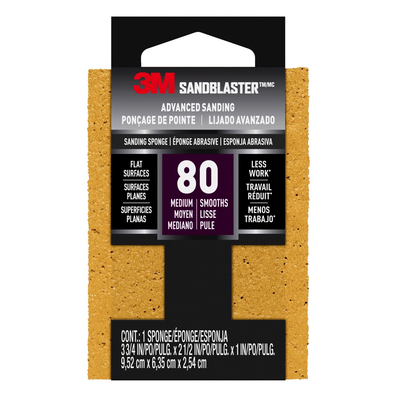 3M Sandblaster 3-3/4 in. L X 2-3/4 in. W X 1 in. 80 Grit Medium Flat Surface Sanding Sponge