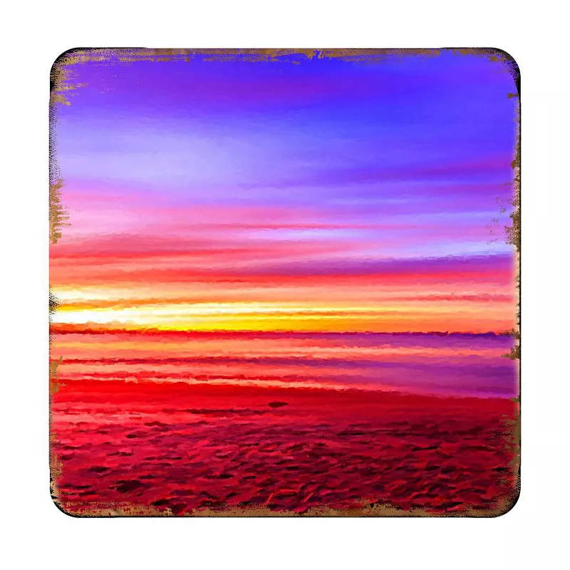 Sunset Coastal Wooden Cork Coasters Gift Set of 4 by Nature Wonders