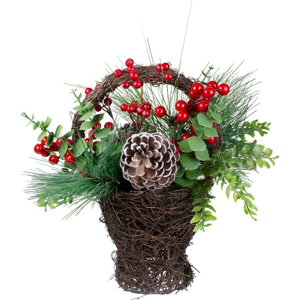 15 Eucalyptus Pine and Berry Artificial Christmas Grapevine Basket