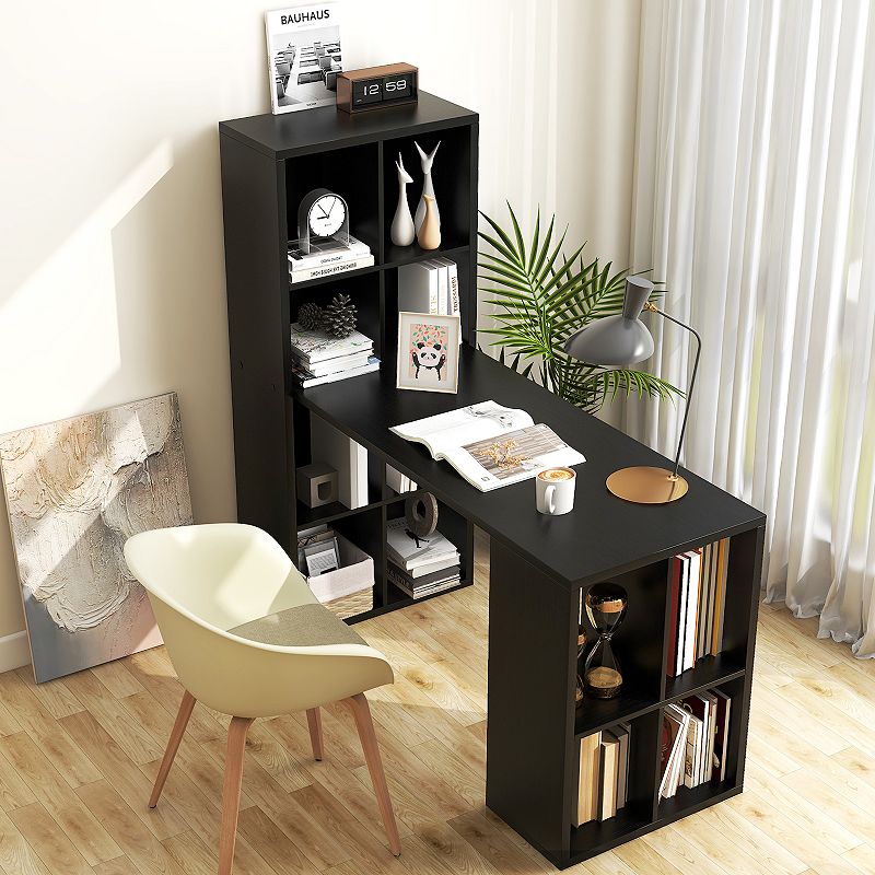 Modern Computer Desk With 12 Cubes Bookshelf-Black