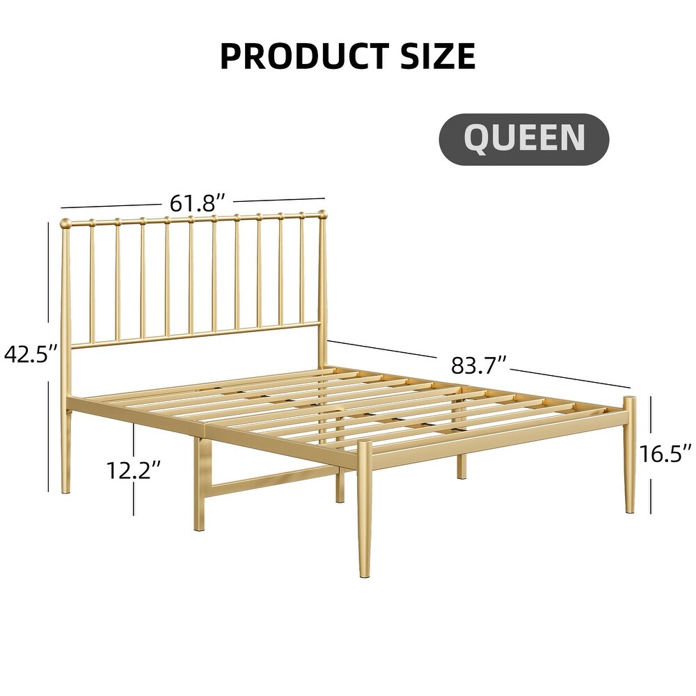 Gold Bed Frame with Metal Headboard and Footboard