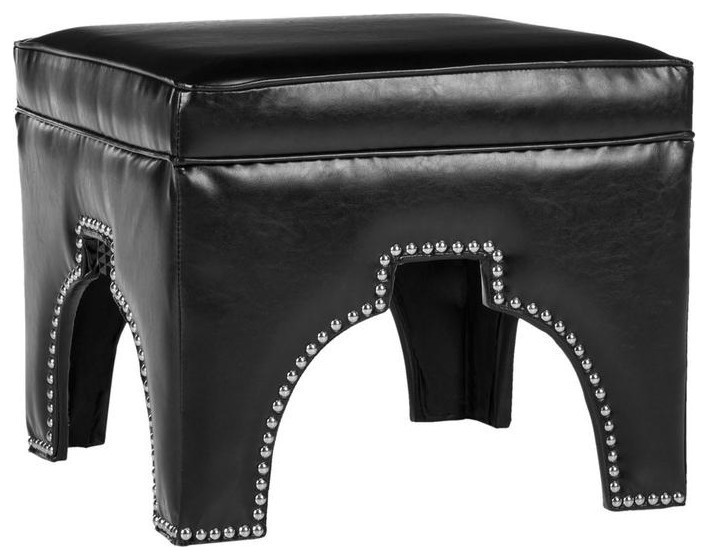 Cary Ottoman  Silver Nail Heads Black   Transitional   Footstools And Ottomans   by Rustic Home Furniture Deco  Houzz