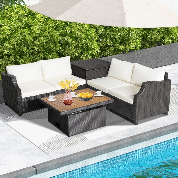 Costway 7pcs Patio Outdoor Pe Wicker Cushioned Furniture Conversation Set Sectional Sofa