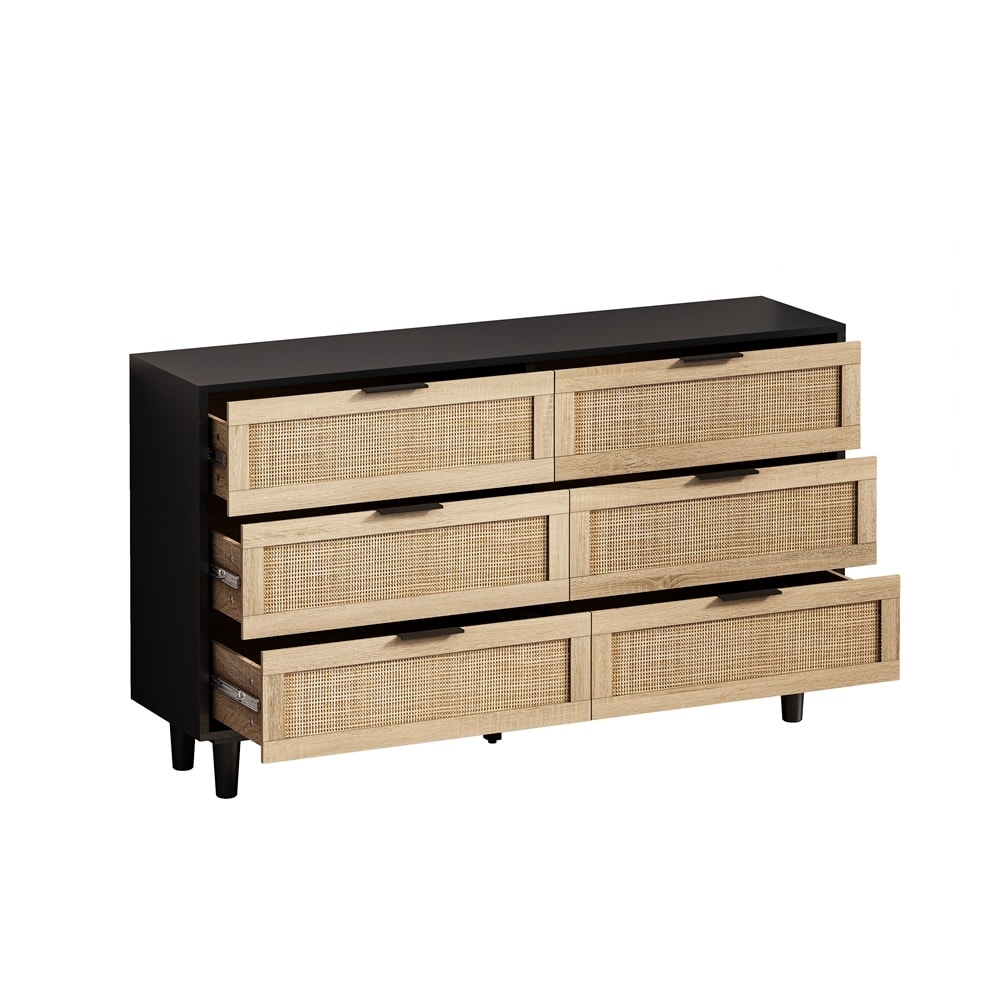 6 Drawers Rattan Storage Cabinet Rattan Drawer for Bedroom