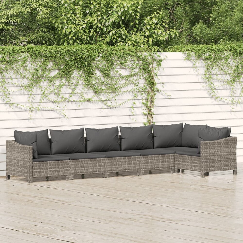 vidaXL 4 Piece Patio Lounge Set with Cushions Gray Poly Rattan