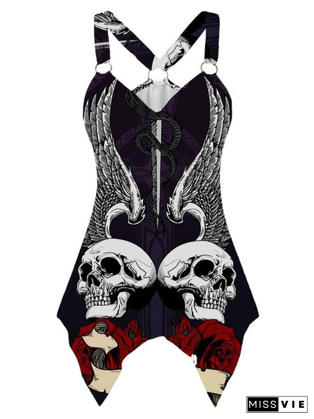 Tank Tops Women 3D Skull Print Sleeveless Tops Summer Casual Ladies Gothic Irregular Hem Fashion Vest Shirts