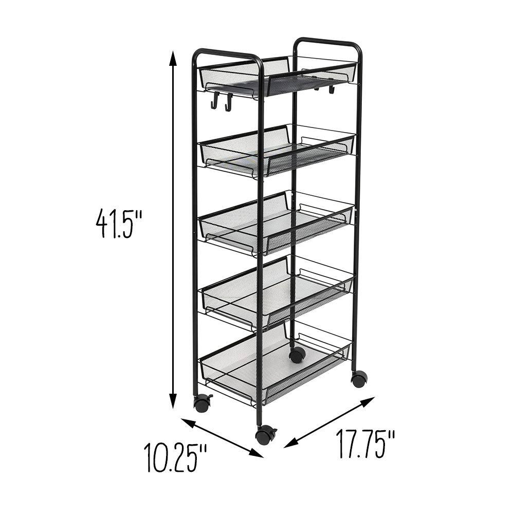 Honey-Can-Do 5-Tier Steel 4-Wheeled Utility Cart in Black CRT-09585