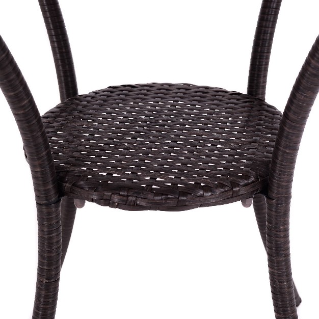 Costway Round Rattan Wicker Coffee Table Glass Top Steel Frame Patio Furni W lower Shelf