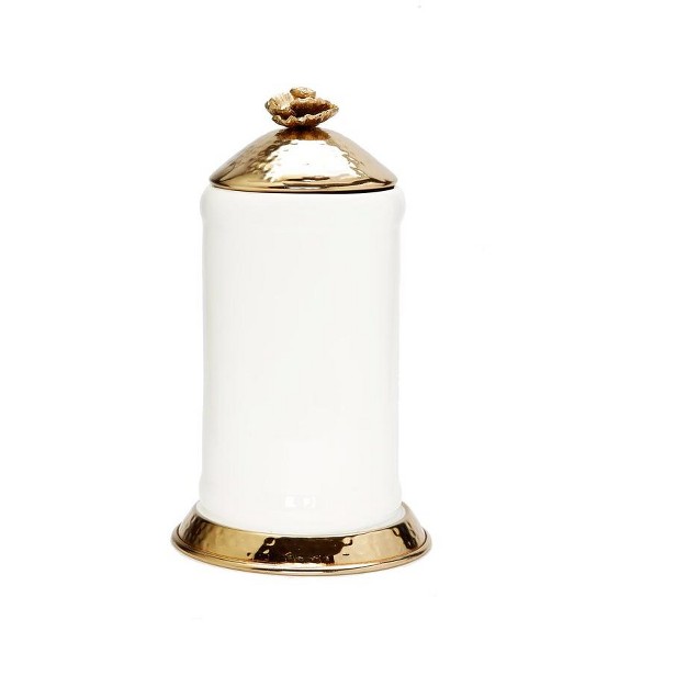 Classic Touch White Glass Canister Gold Hammered Lid And Base Flower Knob