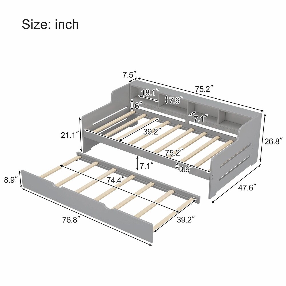 Twin Size Wooden Day Bed with Trundle