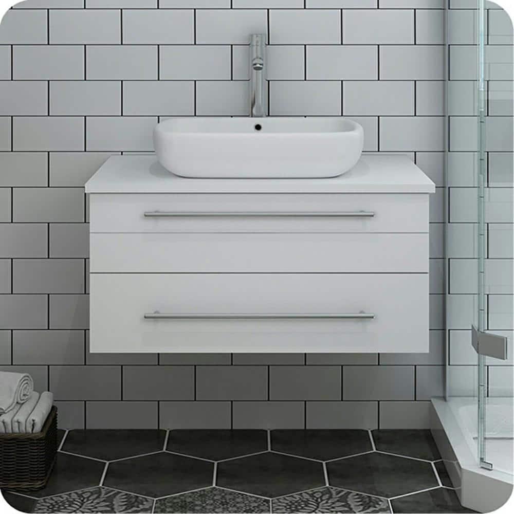 Fresca Lucera 30 in W Wall Hung Vessel Sink Bath Vanity Cabinet Only in White