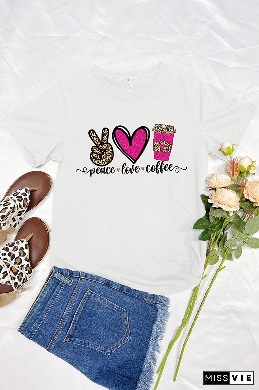 Peace Love Coffee Short Sleeve Graphic Tee Wholesale