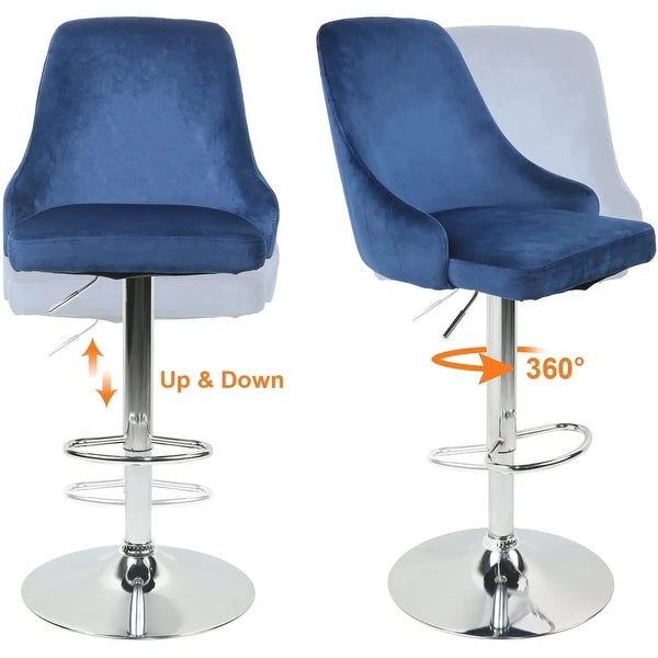 Mid Century Bar Stools Set of 2 Swivel Velvet Bar Chair with Backrest and Footrest， Modern Pub Kitchen Counter Height Barstools