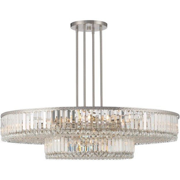 Wide Modern 2 tier Frame Clear Crystal 16 light Fixture For Dining Room House Entryway