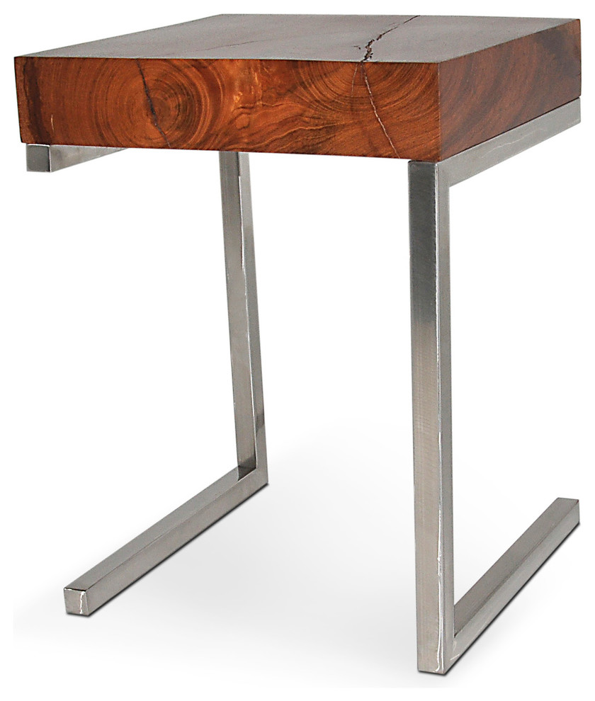 Salvaged Jatoba Wood Side Table  Polished Aluminum   Transitional   Side Tables And End Tables   by Rotsen Furniture  Houzz