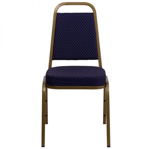 Flash Furniture HERCULES Series Trapezoidal Back Stacking Banquet Chair with Navy Patterned Fabric and 2.5'' Thick Seat - Gold Frame