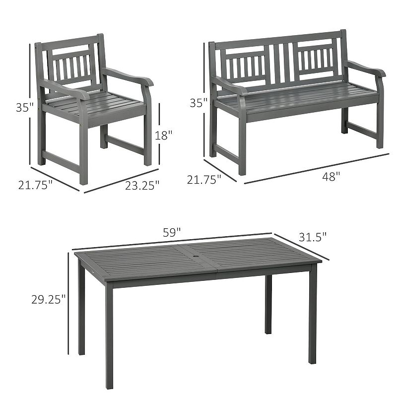 Outsunny 6pc Patio Dining Set Natural Wood Table， Chair， and Loveseat