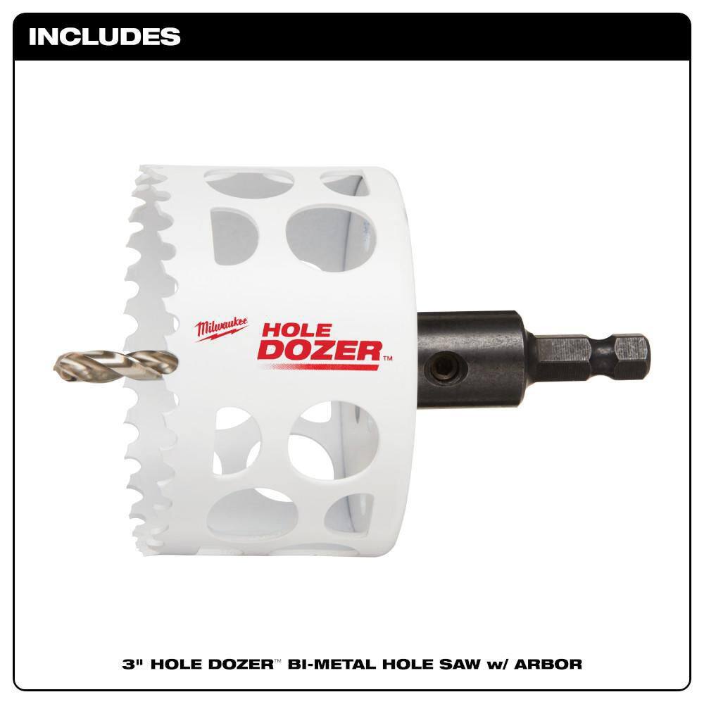 MW 3 in. Hole Dozer Bi-Metal Hole Saw with 38 in. Arbor  Pilot Bit 49-56-9670