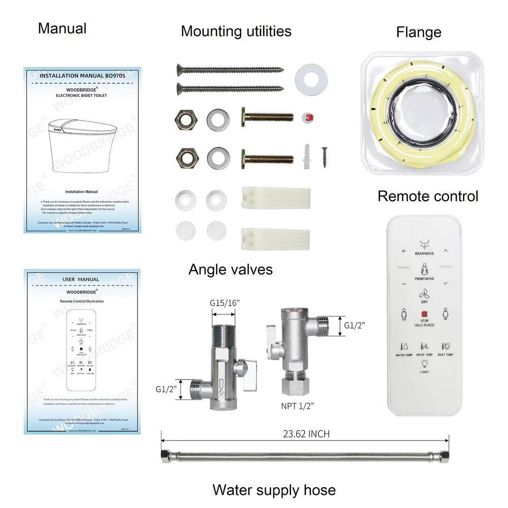 WOODBRIDGE Victoria Intelligent Chair Height 1.0 GPF 1.6 GPF Elongated Toilet in White with Auto Flush and Foot Sensor Operation HB0970S