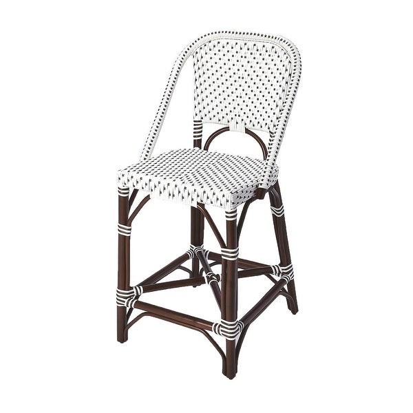 Offex Solstice Transitional White and Chocolate Rattan Counter Stool - 18.5