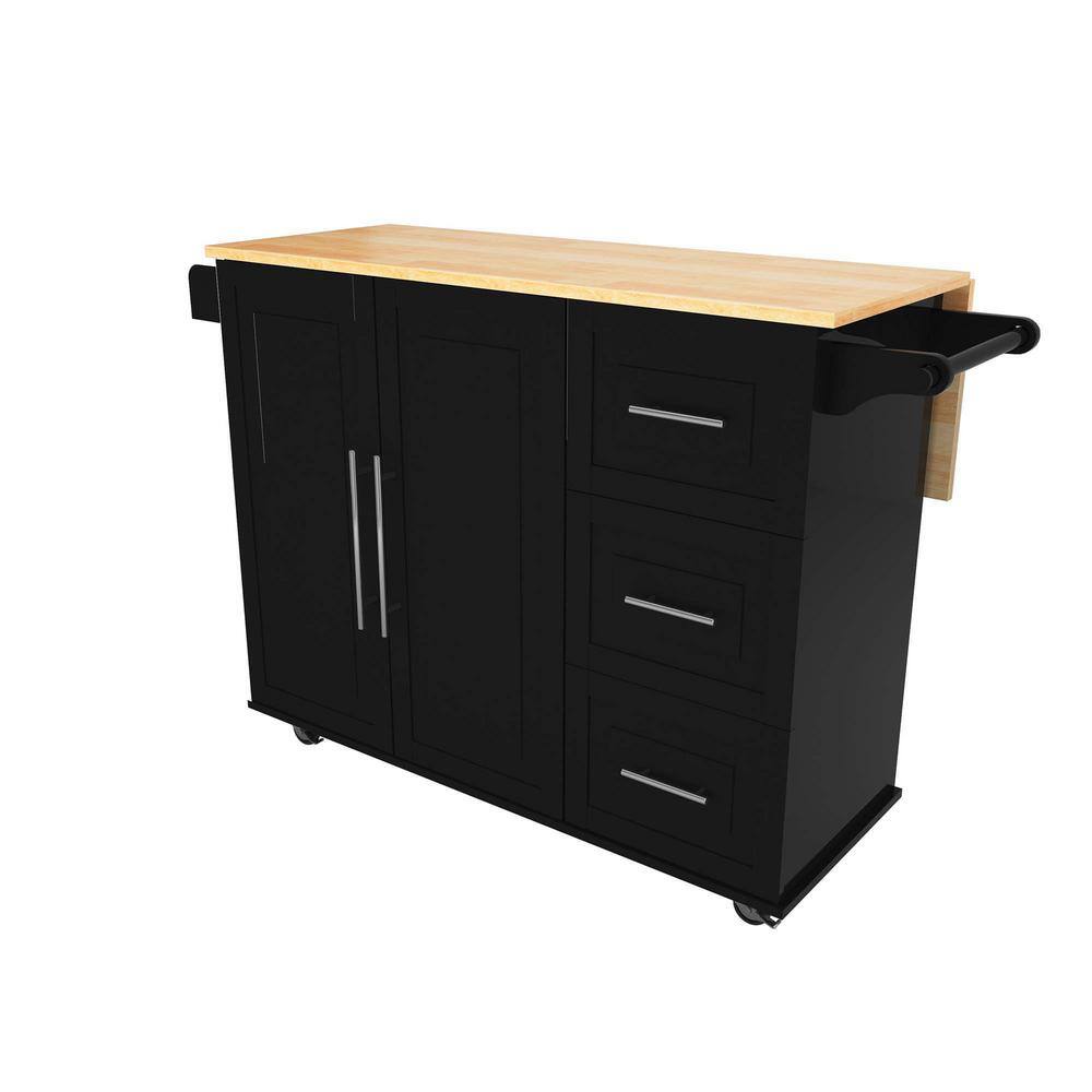 BlackWooden Kitchen Island with Spice Rack Towel Rack and Extensible Solid Wood Table ZT-110505113