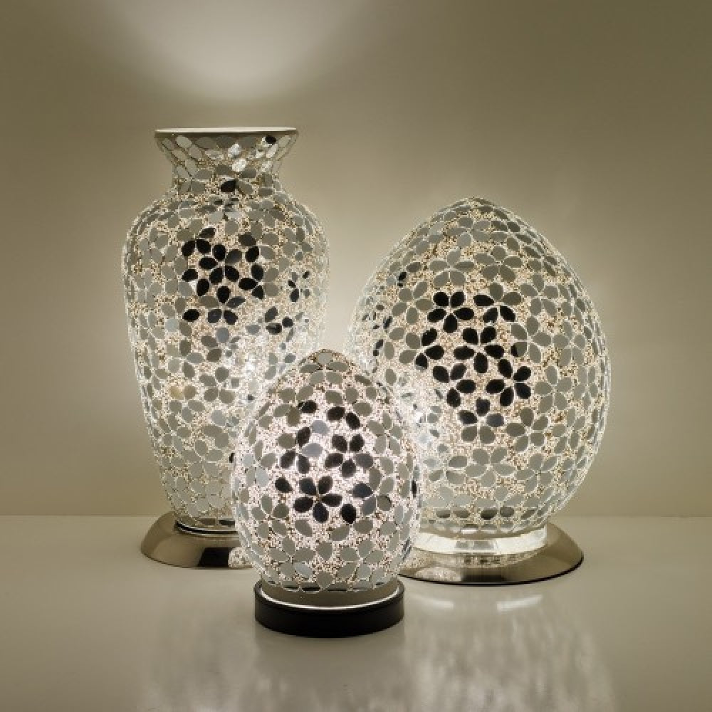 Britalia 880417 Mirrored Flower Mosaic Glass Vintage Egg Table Lamp 30cm