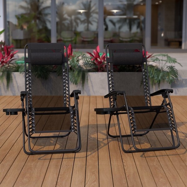 2 Pack Adjustable Mesh Zero Gravity Lounge Chair with Cup Holder Tray