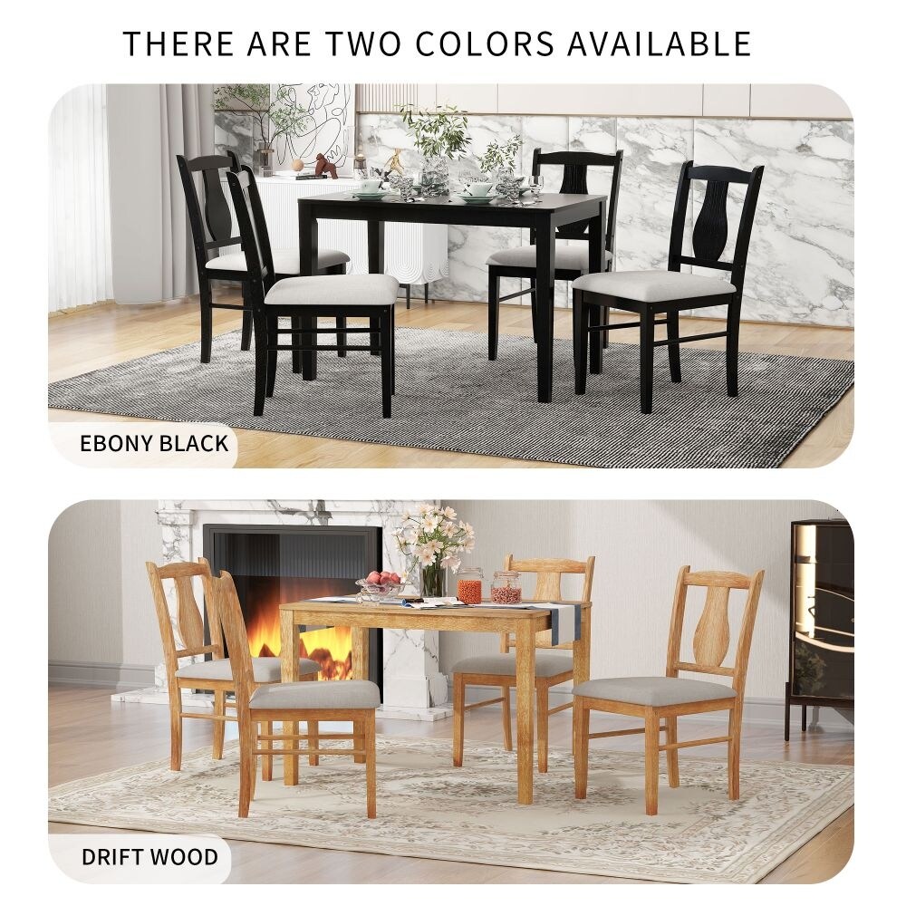 5 Piece Kitchen Dining Table Set  Wooden Rectangular Dining Table and 4 Upholstered Chairs