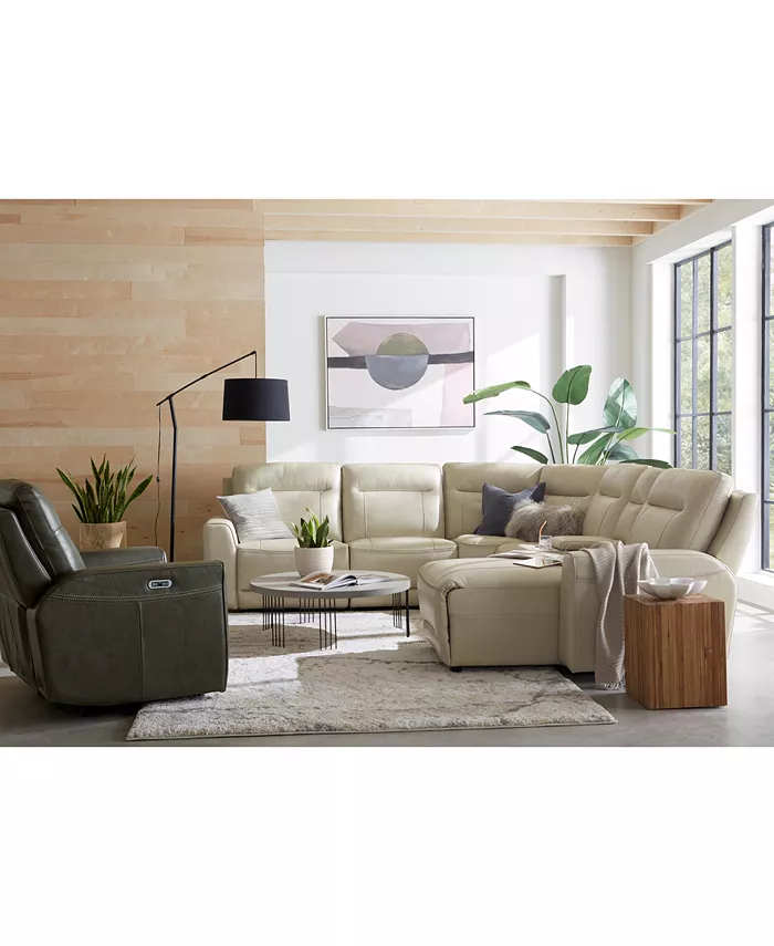 Macy's CLOSEOUT! Blairemoore 5-Pc. Leather Power Chaise Sectional with 1 USB Console and 2 Power Recliners