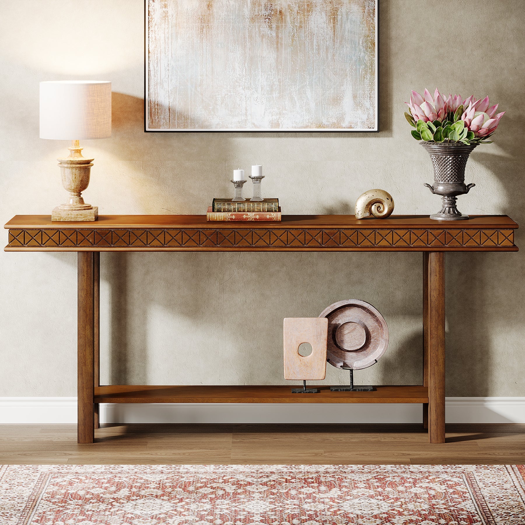 70.9-Inch Console Table, Wood 2-Tier Sofa Table Long Entryway Accent Table