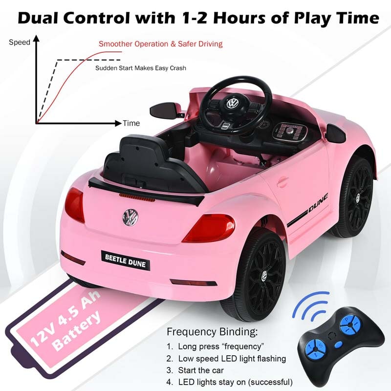 Licensed Volkswagen Beetle Ride-on Car 12V Battery Powered Vehicle Kids Riding Toy Car with Remote