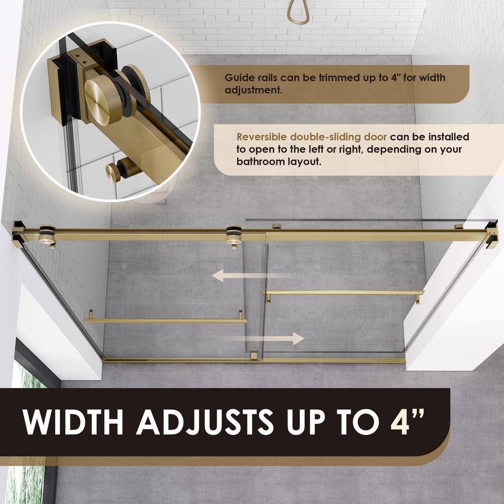 Altair Marcelo 60 in. W x 58 in. H Sliding Frameless Tub Door in Brushed Gold Finish with Clear Glass TS80160-BP-BG