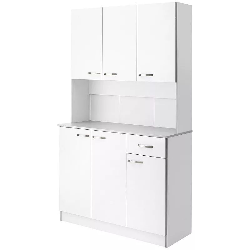 HOMCOM 71 Freestanding Kitchen Buffet Hutch Cupboard with 6 Doors 3 Adjustable Shelves and 1 Drawer White