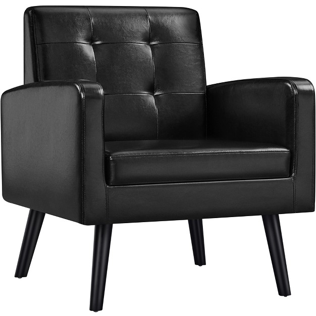 Yaheetech Modern Armchair Accent Chair Faux Leather Tufted With Solid Wood Legs