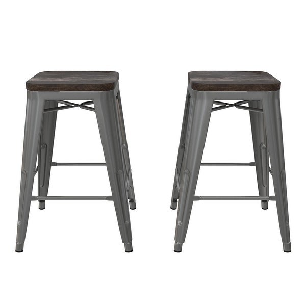 Avenue Greene Filipa 24-inch Metal Stackable Counter Stool with Wood Seat (Set of 2)